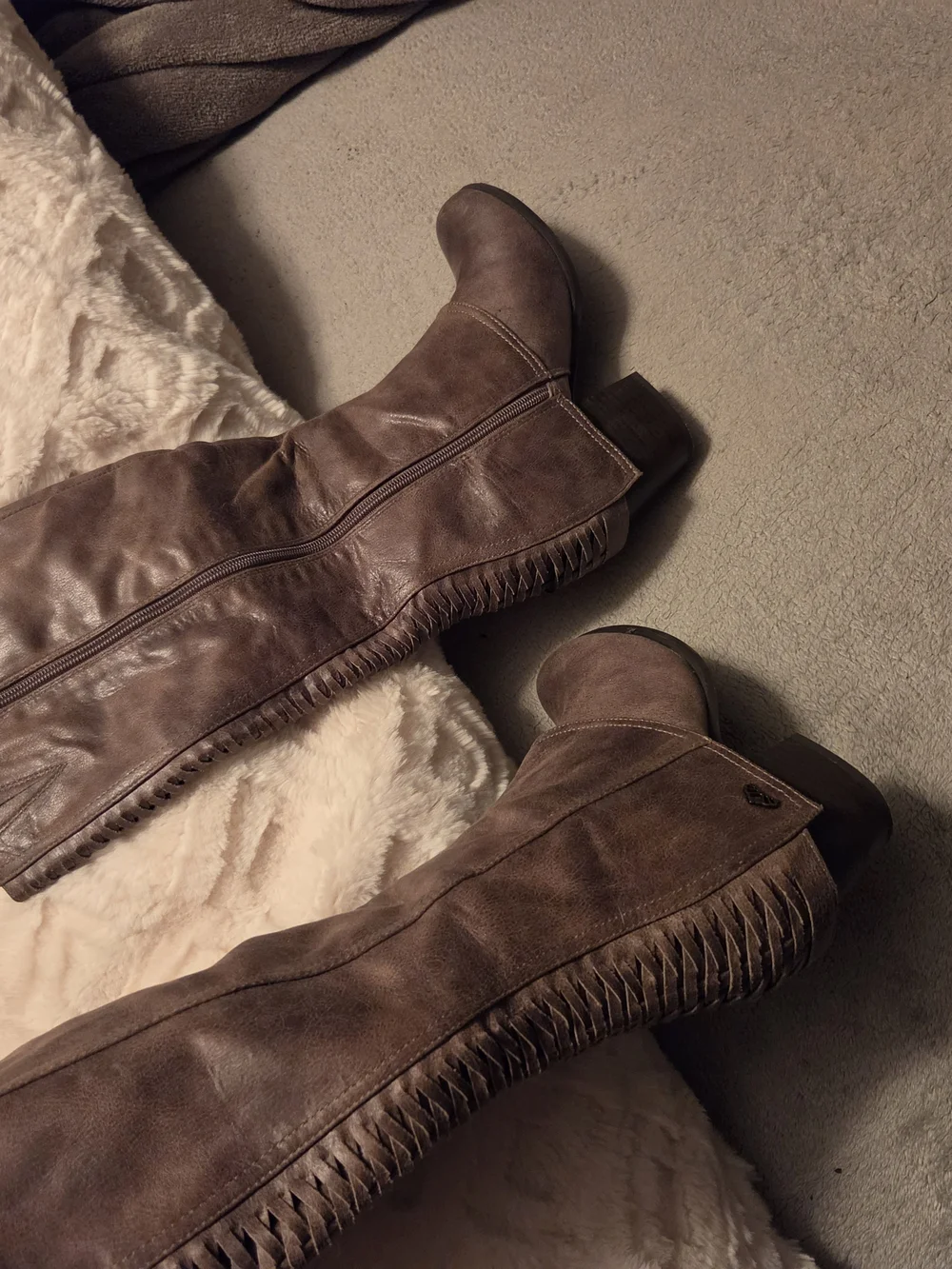 Fringed Over-the-Knee Suede Boots in Brown